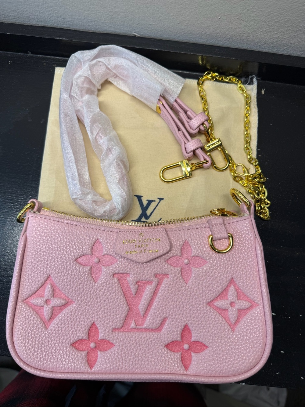 Louis Vuitton Pink Textured Monogram Mini Pochette with Gold Hardware